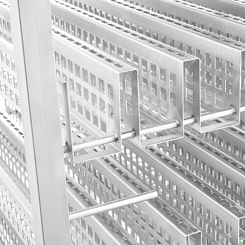 Pasteurisation trolley with 6 layers made of stainless steel Type PAW-6E9S SON, ID 21-64433, Detail: perforated U-shaped profile for pasteurisation of sausage packs 