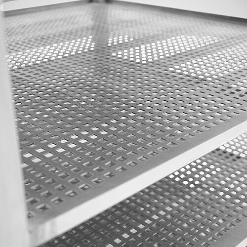 Ripening trolley for ham Type RW-P 8E, ID 16-63465.4, detail: perforated sheet with square perforation, 10 x 10 mm 