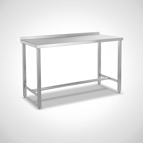 Stainless steel worktable with H-bracing type AT-H 120-60, art. no. 21.00.11.06, with rear worktop upstand 