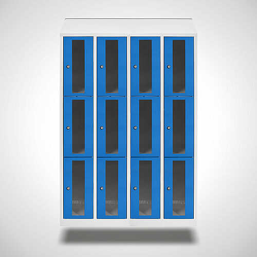 Wall-mounted compartment cupboard with acrylic glass doors Type FSA3-WH-ST-EU 4 compartments with 300 mm compartment width, item no. 46.00.05.06 