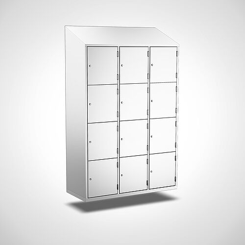 Wall-mounted compartment cupboard with doors made of stainless steel Type FS4-WH-VA-EU-G, 12 compartments with 400 mm compartment width, art. no. 45.10.05.25 