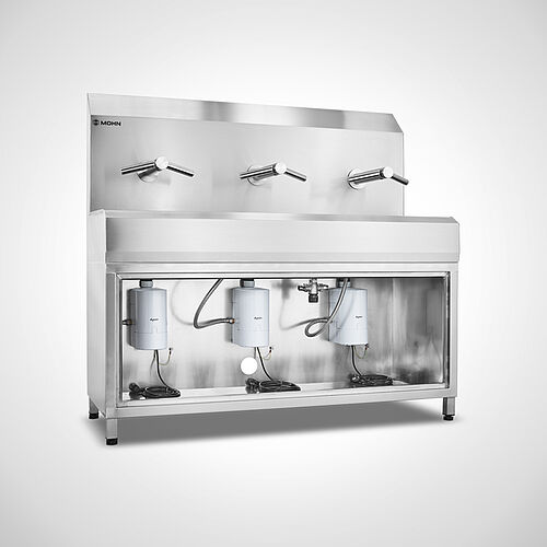 Handwaschrinne Typ WR-SRS-DT 3/24V, Detail: Unterschrank mit Dyson-Tap Technik 