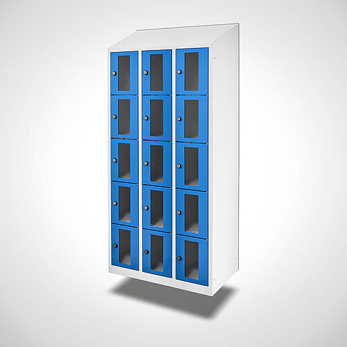 Wall-mounted compartment cupboard with acrylic glass doors Type FSA5-WH-ST-EU 3 compartments with 300 mm compartment width, item no. 46.00.05.44 