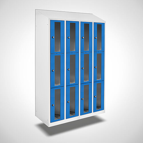 Wall-mounted compartment cupboard with acrylic glass doors Type FSA3-WH-ST-EU 4 compartments with 300 mm compartment width, item no. 46.00.05.06 