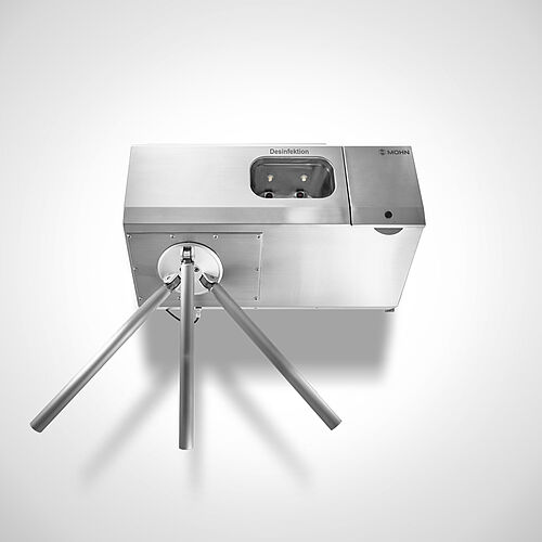 Wall-mounted disinfectant dispenser with drop-arm turnstile Type Desi-Control WR-Droparm-1 "Ecoline, pass-through direction from right to left, item no. 11.10.07.79 