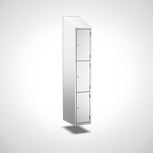 Wall-mounted compartment cupboard with doors made of stainless steel Type FS3-WH-VA-EU-G, 3 compartments with compartment width 300 mm, item no. 45.10.05.00 