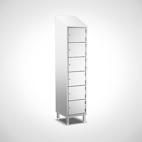 Compartment cupboard made of stainless steel Type FS6-AF-VA-EU-G with 6 compartments, 400 mm compartment width, art. no. 45.10.05.71 