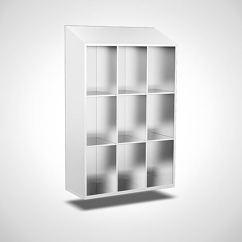 Wall-mounted compartment cupboard without doors made of stainless steel, 9 compartments with 400 mm compartment width, item no. 45.10.06.05 