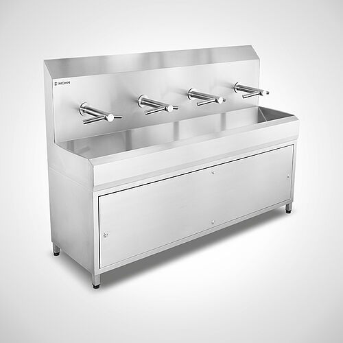 Edelstahl-Handwaschrinne auf Standfüßen Typ WR-SRS-DT 4/24V mit Dyson-Tap Armatur 