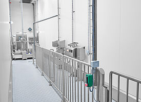 Staff routing by means of railings within a staff hygiene station 