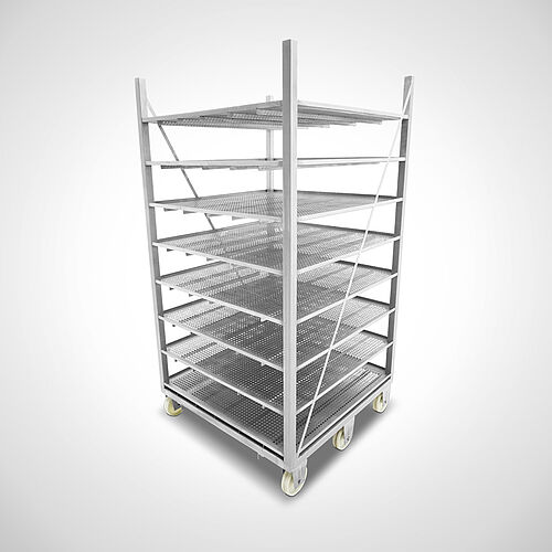 Ripening trolley for ham made of stainless steel Type RW-P 8E, ID 16-63465.4, 8 floors 