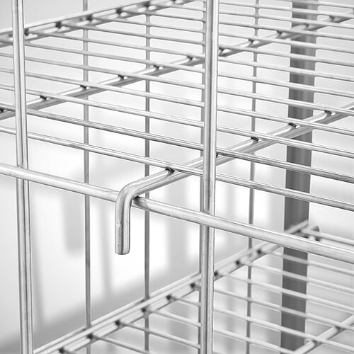 Laundry trolley (wire mesh trolley) made of stainless steel Type WAEW-96x70 SON, detail: hinged intermediate shelves, ID 21-61255 