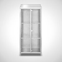 Wall-mounted storage cupboard with grid-doors, ID 20-61439 - frontal - doors closed 