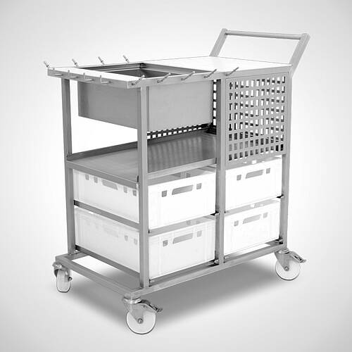 Cutting set/parts service trolley type STSW/1 99-60, art. no. 43.00.00.50 with one perforated sheet tray 