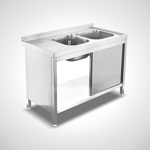 Sink unit cabinet with sliding doors Type SPS-2B (Small drip-off surface area on the left) 
