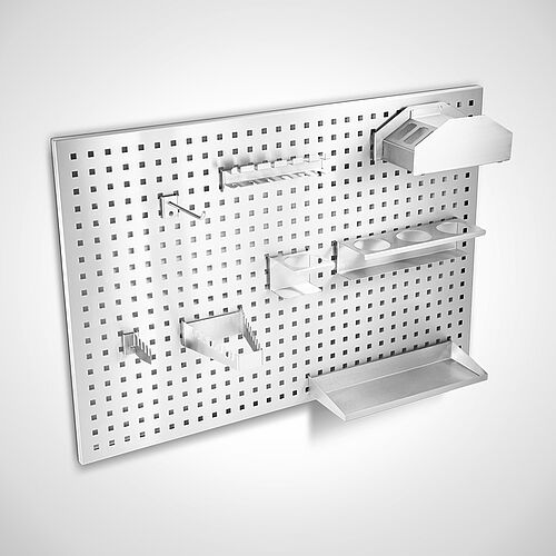 Installation example: Fitted perforated tool wall, type LW-W 90/60, item no. 44.20.03.03 with accessories (option) 