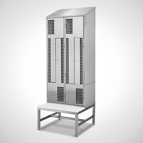 Z-shape locker Type GSZ-SB-VA-EU with bench 2 compartments-400 mm compartment width, art. no. 45.10.07.07 