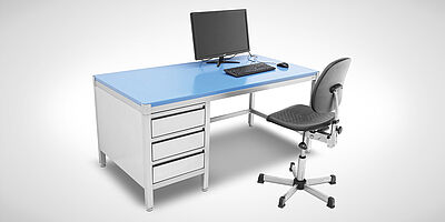 Writing desk with table top made of HDPE-500 and revolving chair