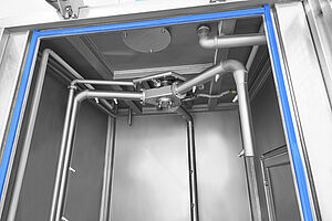 Cabin washing system Type KWA-200, upper nozzle system as seen from the front flap 