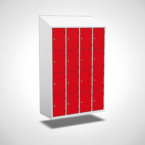 Wandhängender Fächerschrank mit Türen aus Stahlblech Typ FS4-WH-ST-EU-G, 16 Abteile - 300 mm Abteilbreite, Art.-Nr. 45.00.05.26 