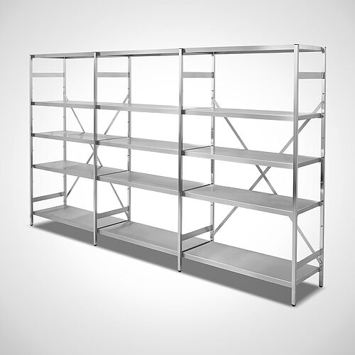 Modular shelf-system: Standard basic shelf with 2 extension shelf each of them with 4 closed compartment shelves 
