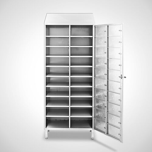 Laundry output cupboard Type WAS-AF-VA-EU-2-10 (20 compartments), art. no. 45.10.07.57 (Open central door)
