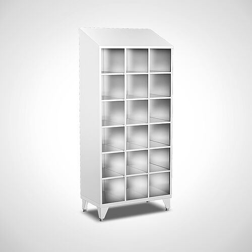 Compartment cupboard made of stainless steel without doors Typ FS6-AF-VA-EU-O, with 18 compartments - 300 mm compartment width, art. no. 45.10.06.74 