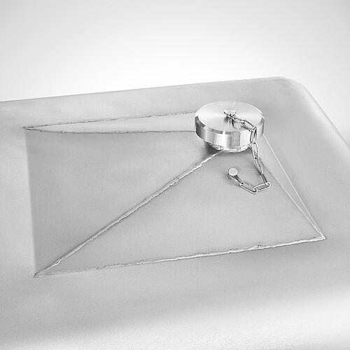 Beschickungswagen mit Trichterboden Typ HBW-S-300-2-SON, Id.-Nr. 22-62012-1, Detail Behälterboden (Trichter) 