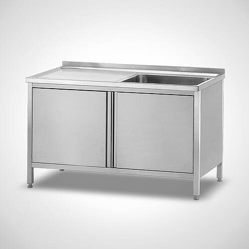 Stainless steel sink cabinet with hinged doors and 1 basin