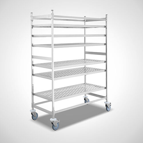 Shelf trolley Type MRW-O-100-140 (perforated shelf), with 3 additional shelves, art. no. 49.20.00.04+49.20.01.04 