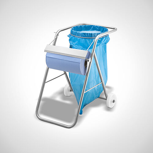 Mobile garbage bag holder without lid and with integrated roll holder for cleaning towels Type RH-SF 1, art. no. 19.00.00.97 