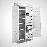 Storage drawer cabinet, view left, 3 drawers open (ID 19-62225)