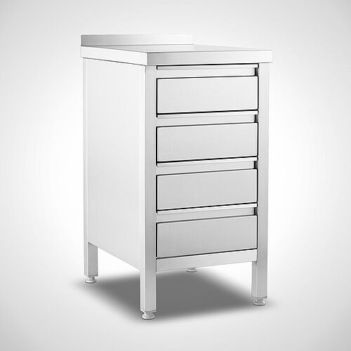 Stainless steel drawer unit with 4 drawers type ASL-4, art. no. 21.00.08.71, with rear worktop upstand 