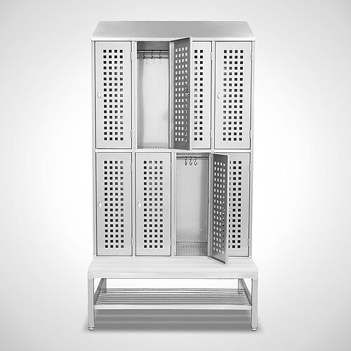 Locker, two-storey Type GS2-SB-VA-EU 4th compartment-300 mm, art. no. 45.10.04.36 (view frontal-doors open) with opt. shoe rack 