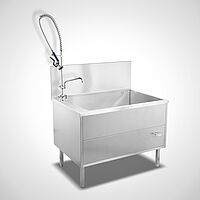 Sink cabinet with dish shower and drain valve opration control 