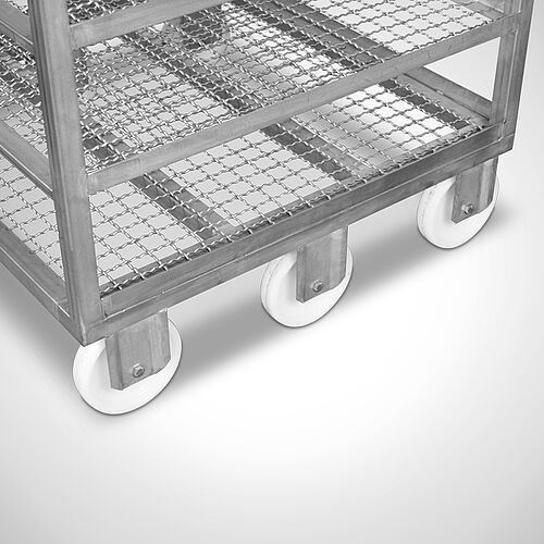 Defrosting trolley type ATW-V Ecoline, detail: Open chassis with polyamide rollers 