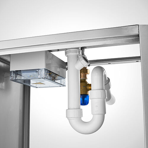Base cabinet - rear open: Detail Siphon, control-unit and mixing valve