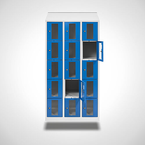 Wall-mounted compartment cupboard with acrylic glass doors Type FSA5-WH-ST-EU 3 compartments with 300 mm compartment width, item no. 46.00.05.44 