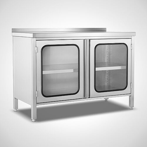 Work cupboard made of stainless steel Type AS-FZ 120-60 Highline, art. no. 22.00.06.79, rear with backsplash (gallery) 