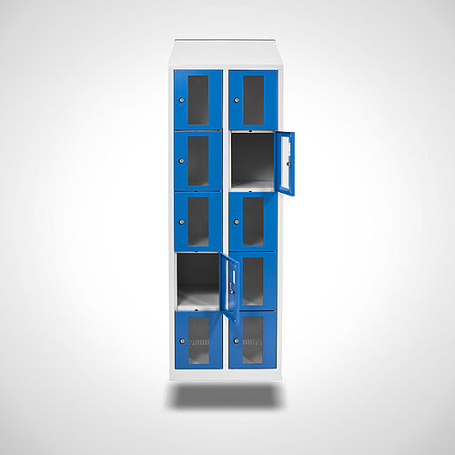Wall-mounted compartment cupboard with acrylic glass doors Type FSA5-WH-ST-EU 2 compartments with 300 mm compartment width, item no. 46.00.05.42 