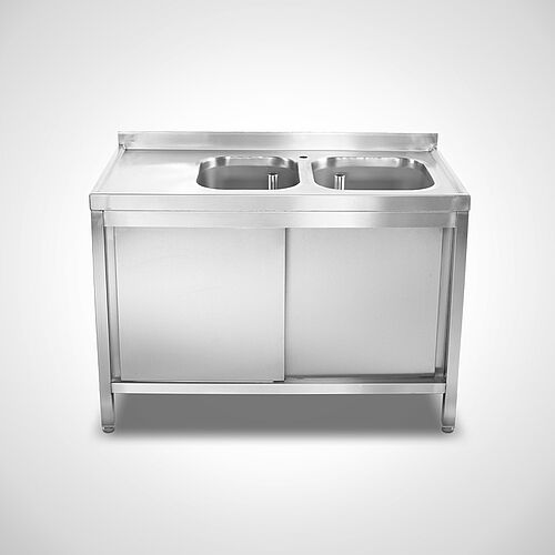 Sink unit cabinet with sliding doors Type SPS-2B (Small drip-off surface area on the left) 