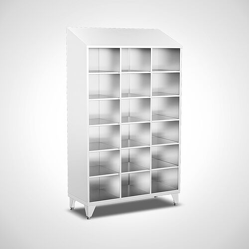 Compartment cupboard made of stainless steel without doors Typ FS6-AF-VA-EU-O, with 18 compartments - 400 mm compartment width, art. no. 45.10.06.75 