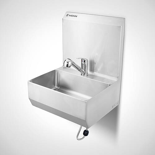Edelstahl-Handwaschbecken mit Einhebel-Mischbatterie mit schwenkbarer Armatur und ausziehbarer Schlauchbrause Typ HWB-HL 1/G + EHMB-1, Art.-Nr. 12.00.12.50 