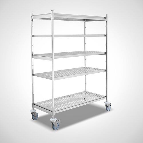 Shelf trolley Type MRW-O-100-140 (perforated shelf), with 3 additional shelves, art. no. 49.20.00.04+49.20.01.04 