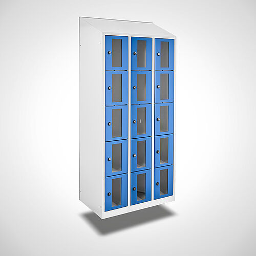 Wall-mounted compartment cupboard with acrylic glass doors Type FSA5-WH-ST-EU 3 compartments with 300 mm compartment width, item no. 46.00.05.44 