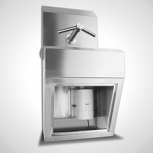 Hand wash basin, Detail: base cabinet with Dyson-Tap technology 