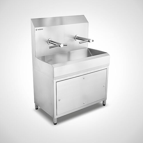 Edelstahl-Handwaschrinne auf Standfüßen Typ WR-SRS-DT 2/24V mit Dyson-Tap Armatur 