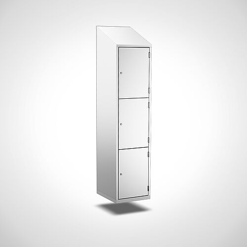 Wall-mounted compartment cupboard with doors made of stainless steel Type FS3-WH-VA-EU-G, 3 compartments with compartment width 400 mm, item no. 45.10.05.01 