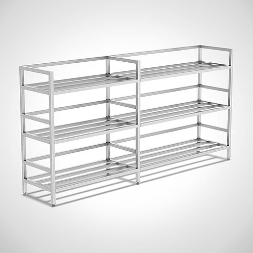 Stainless steel storage rack, Type LR-ED 3-7, 3-floors for 7 containers next to each other, art. no. 59.01.00.57 