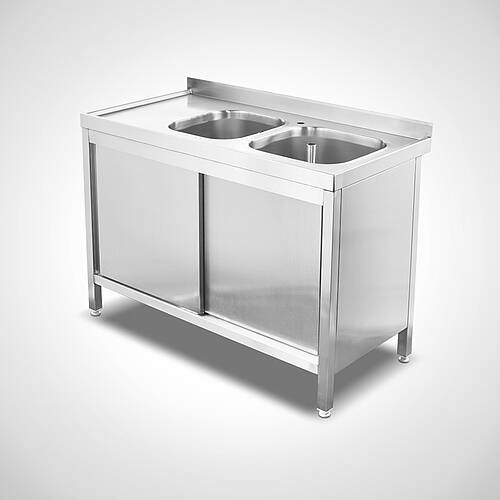 Sink unit cabinet with sliding doors Type SPS-2B (Small drip-off surface area on the left) 